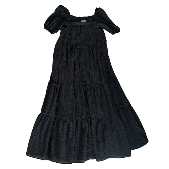 Anthropologie Women’s Tiered Puff Sleeve Square Neck Black Maxi Prairie Dress S - Picture 11 of 12